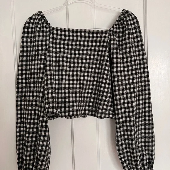 NWT Madewell Puffed-Sleeve Gingham Cropped Top - Picture 5 of 5